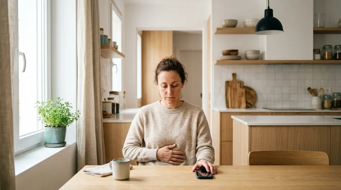 Mujer notando en el cuerpo la tensión antes de aceptar algo que no quiere